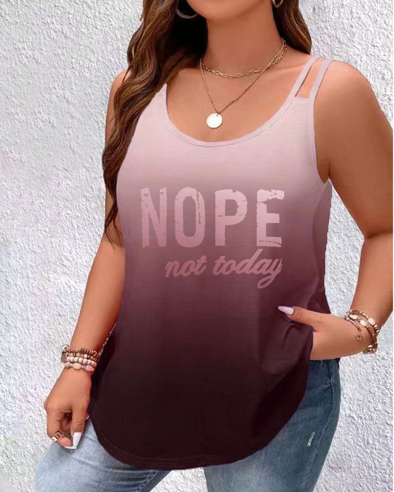 T-Shirt Women Round Neck Gradual Letter Print Sleeveless Shoulder Halter Vest Tshirt women's Clothing