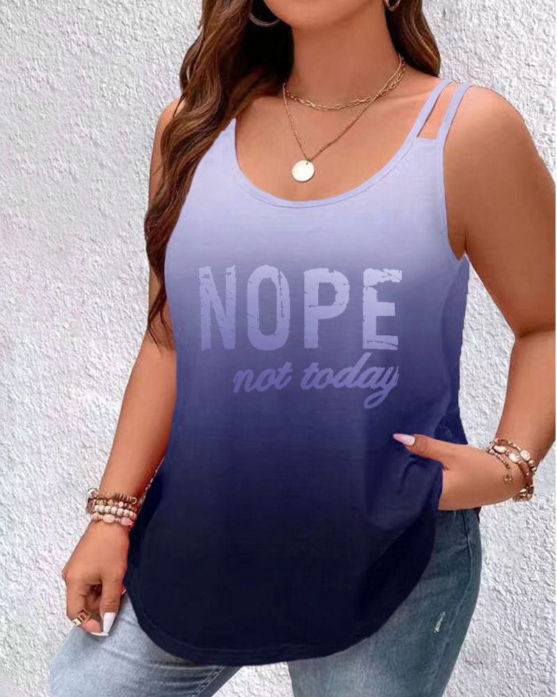 T-Shirt Women Round Neck Gradual Letter Print Sleeveless Shoulder Halter Vest Tshirt women's Clothing