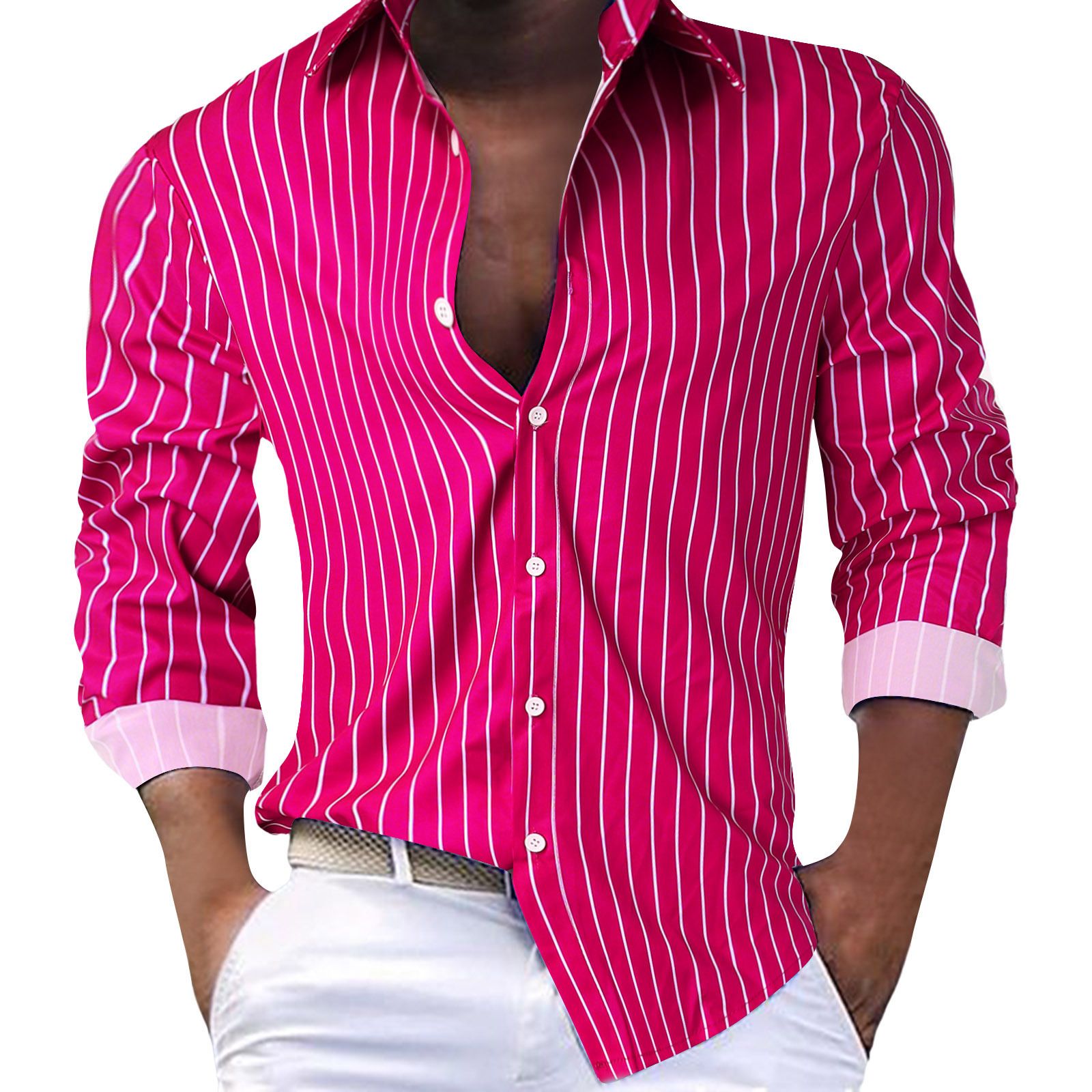 Spring and Summer Men's Casual Fashion Stripe Printed Top Daily Office Shirt