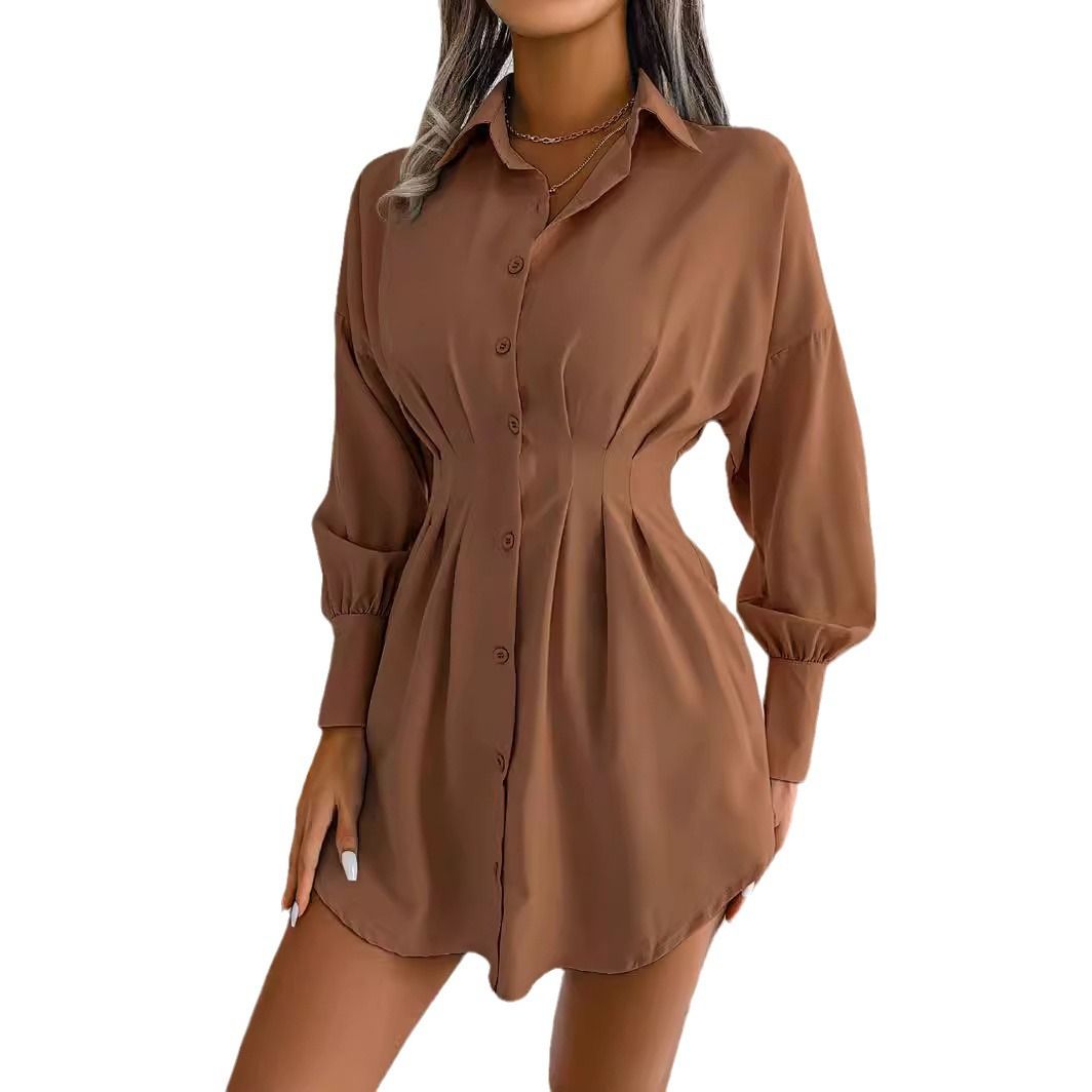 Sexy Women Blouse Slim Deep V Puff Sleeve Shirtdress Long Sleeve Shirt Solid Vintage Blouse Turndown Collar Shirts Work Blouse