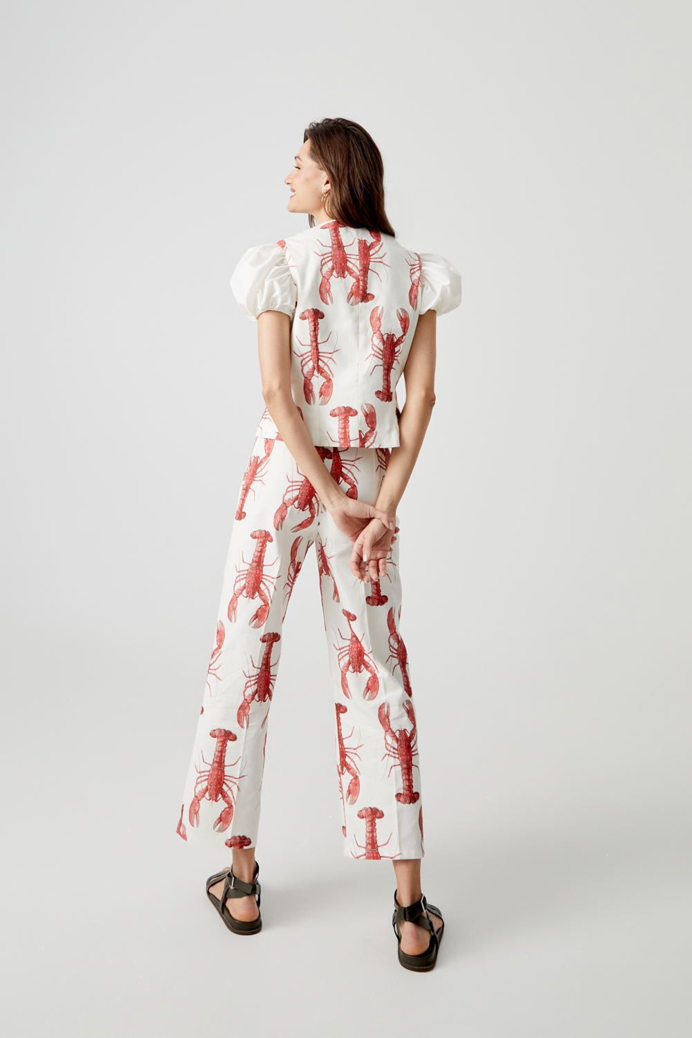 Cartoon Cray Printing Long Pants Set For Women Summer Short Sleeve Shirt High Waist Wide Leg Pant 2 Piece Sets Lady Outfits