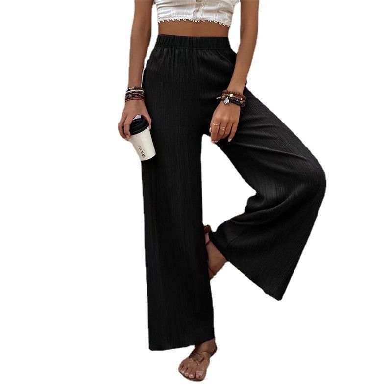 Solid Color Wide Leg Pants for Women Elastic Waist Palazzo Pants Fashion Casual Loose-Fit Trousers