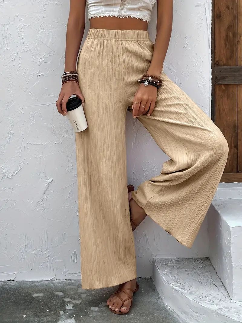 Solid Color Wide Leg Pants for Women Elastic Waist Palazzo Pants Fashion Casual Loose-Fit Trousers