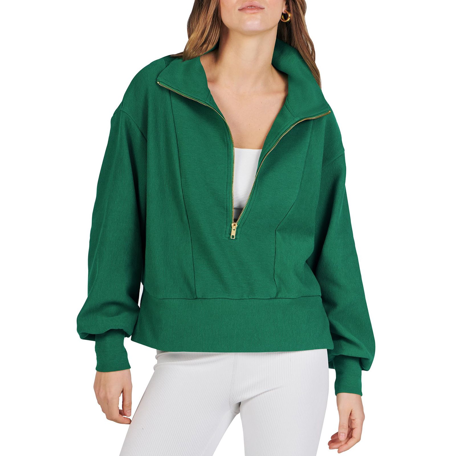 Autumn Loose Fitting Half Open Neck Patchwork Hoody Temperament Commuting Women's Casual Zipper Long Sleeve Hoodies