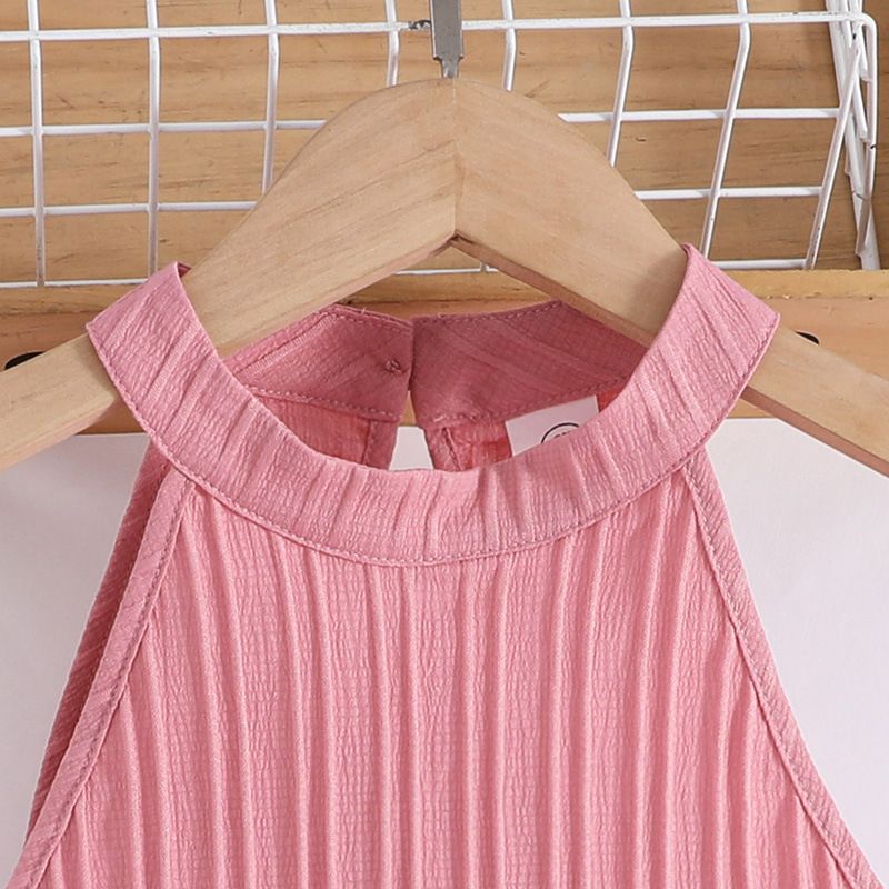 Girls Summer New Pink Sleeveless Top + Pink Pants Stylish Birthday Party Vacation Holiday Daily Casual Sweet Two Piece Set