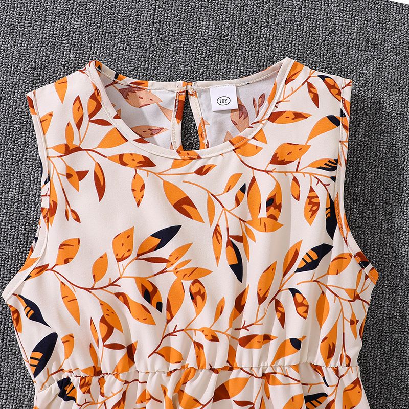 Children Sets Kids Clothes Girls Orange Long Sleeve Ruffled Top + Printed Dress Elegant Fashion Princess Casual Kids Sets