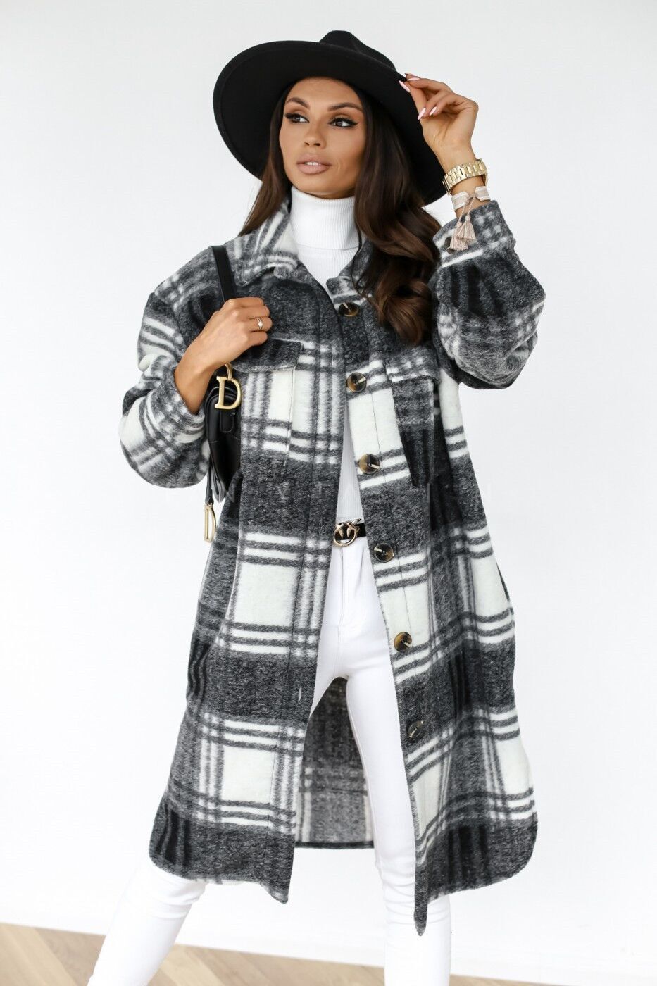 Women Plaid Printed Warm Jacket Autumn Winter New Fashion Casual Long Overcoat Pop Lapel Lady Single Breasted Shirt Coats
