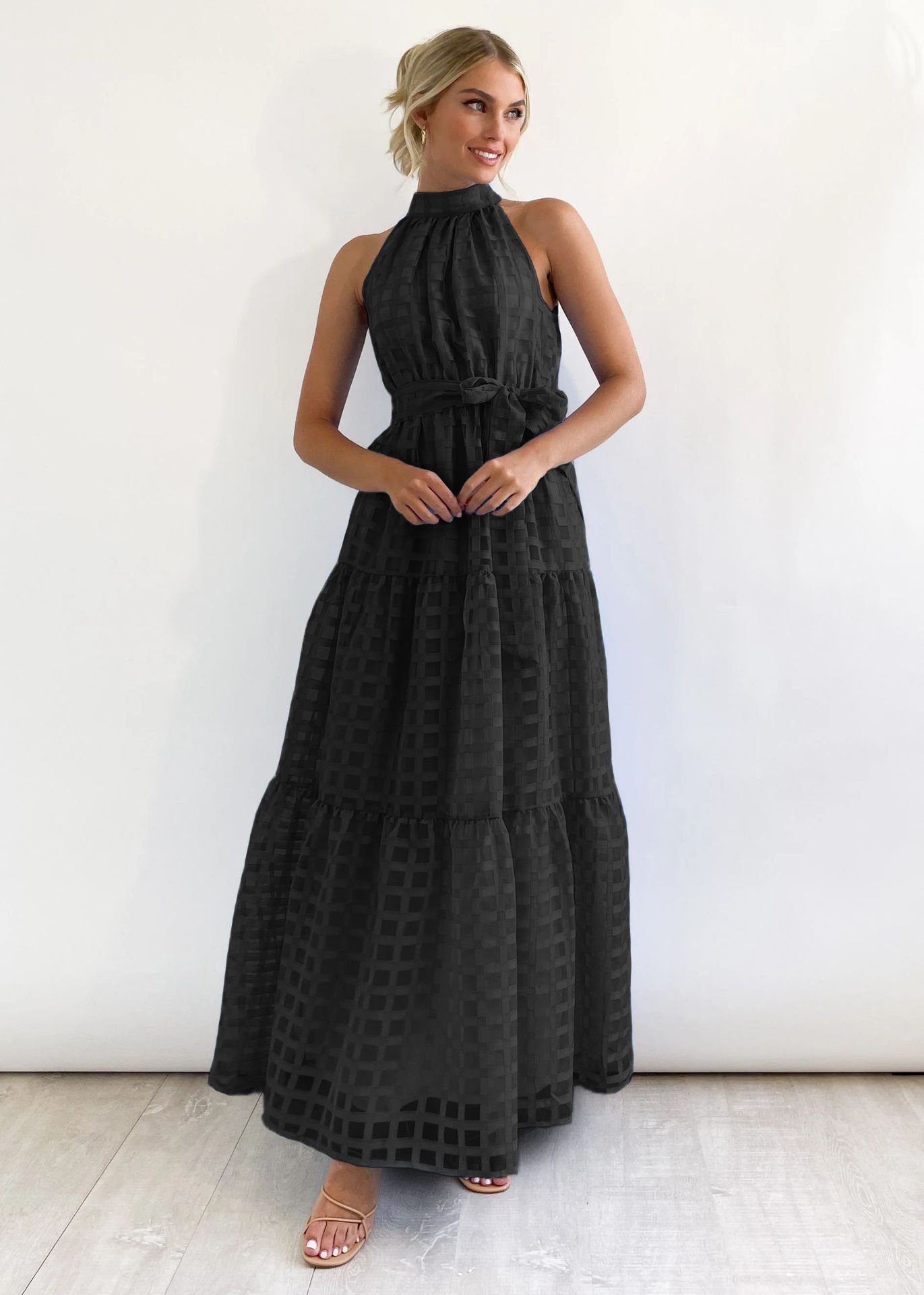 Elegant Women's Evening Dress Summer Waist Wrap Gentle Maxi Dress Robe Fashionova Outfits For Women