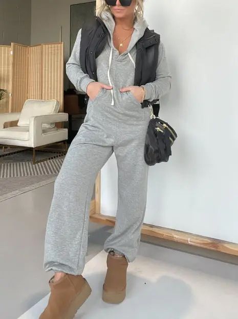 Winter Leisure Sportwear New Elastic Elegant Hoodies Jumpsuit Fashion Women Long Sleeve One Piece Outfit Warm Overalls