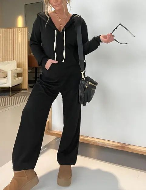 Winter Leisure Sportwear New Elastic Elegant Hoodies Jumpsuit Fashion Women Long Sleeve One Piece Outfit Warm Overalls