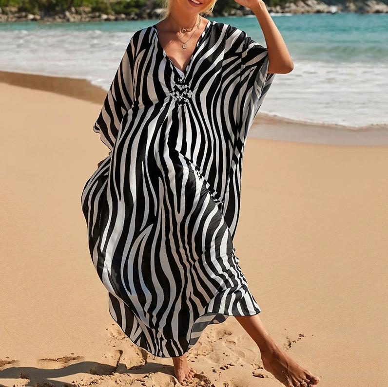 One Size Kaftan Dresses for Women Wave Neck Swimsuit Cover Up Caftan Dress Oversized Long Beach Dress