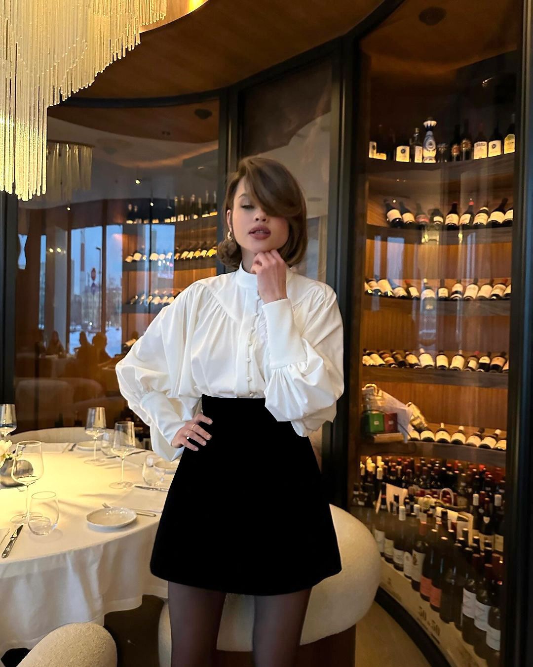 Winter Spring Women Elegant Solid White Shirt Office Long Lantern Sleeve Loose Fit Blouse For Women