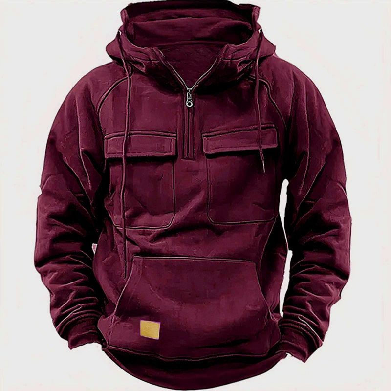 Half Zipper Men's Tactical Hoodies Solid Warm Sweatshirts Multi Pockets Male Hooded Jackets Outdoor