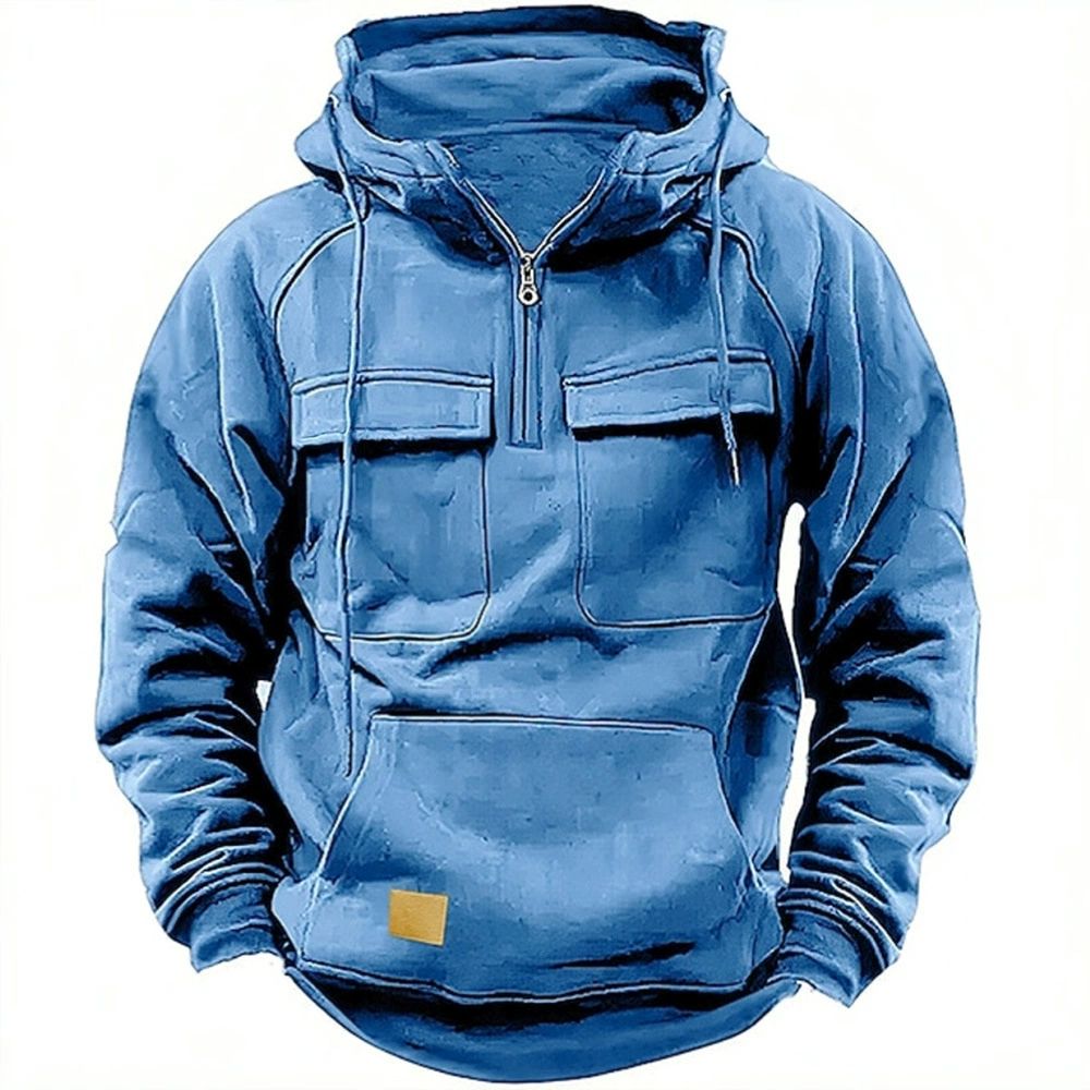 Half Zipper Men's Tactical Hoodies Solid Warm Sweatshirts Multi Pockets Male Hooded Jackets Outdoor