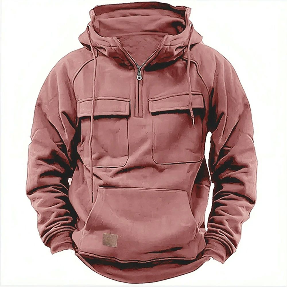 Half Zipper Men's Tactical Hoodies Solid Warm Sweatshirts Multi Pockets Male Hooded Jackets Outdoor