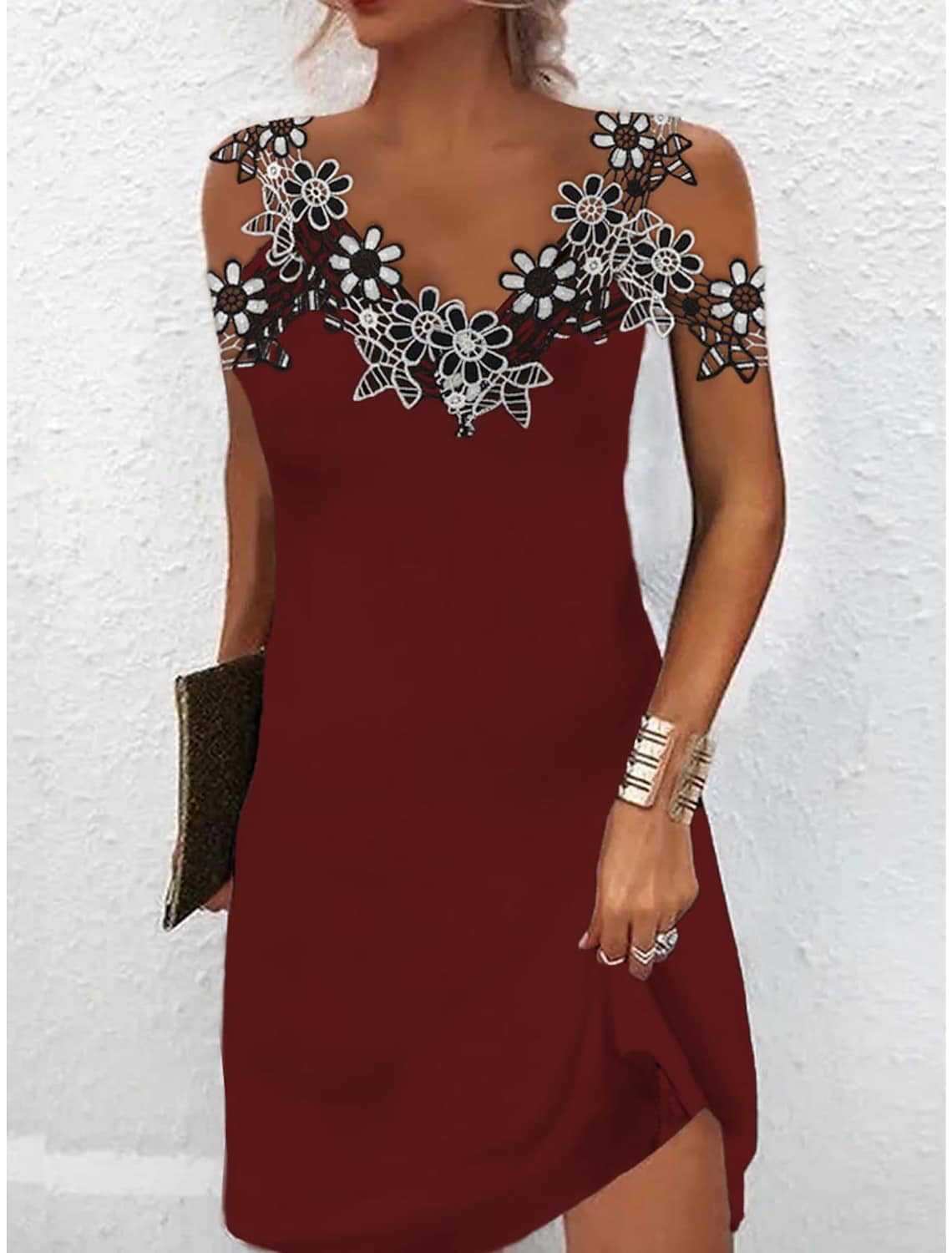 Summer Luxury Black Dress Women Flower V Neck Mini Dress Lady Birthday Party Dress Clothes