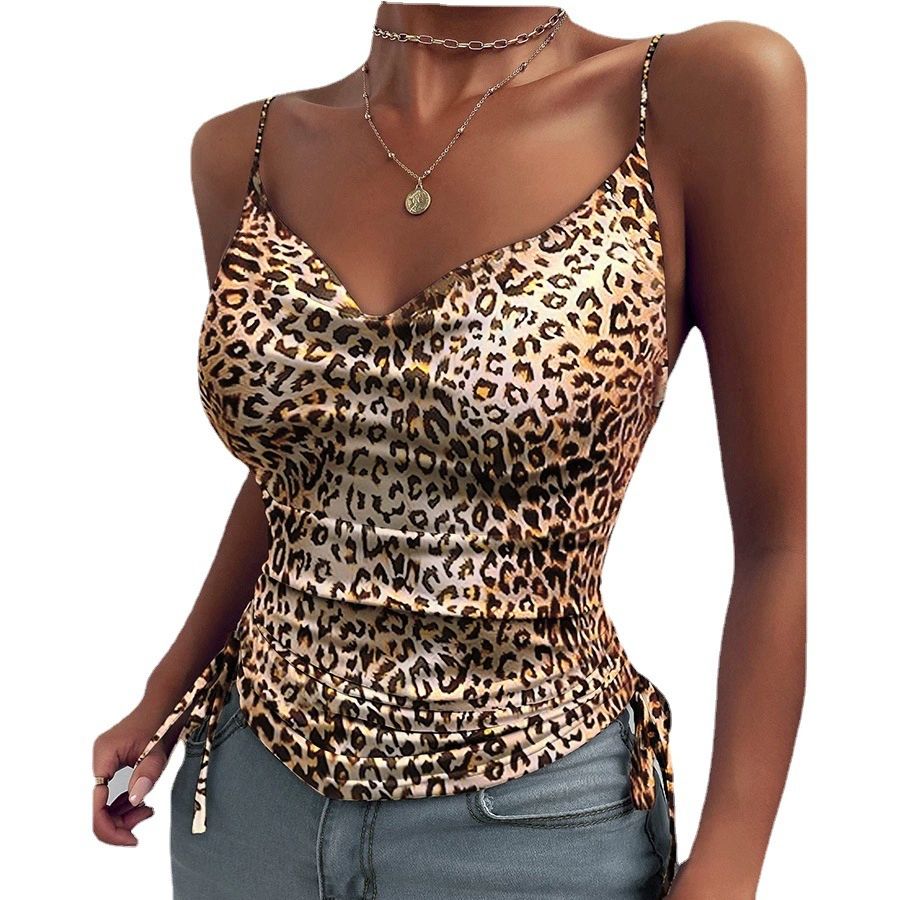 Women's Solid Tank Top V Neck Camisole Cami Drawstring Spaghetti Strap Top Sleeveless Blouse Tank Shirt New Summer Crop Top