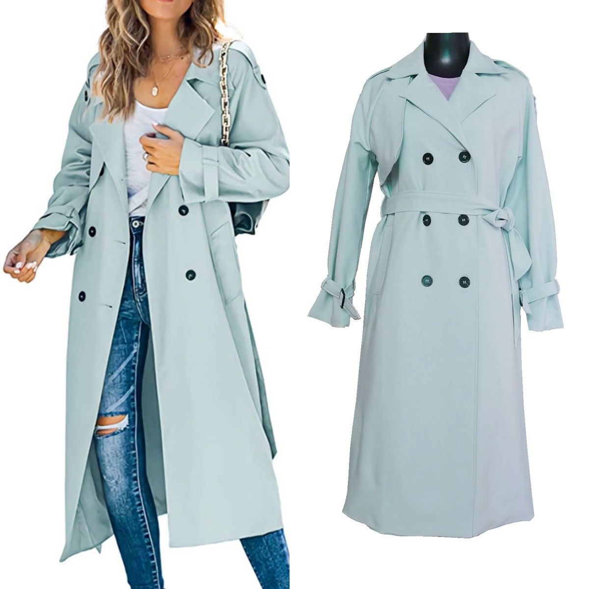 Woman's Trench Coat autumn/winter Fashion Solid Color Double Breasted Long Sleeve Loose Ladies Coats Dropshipping