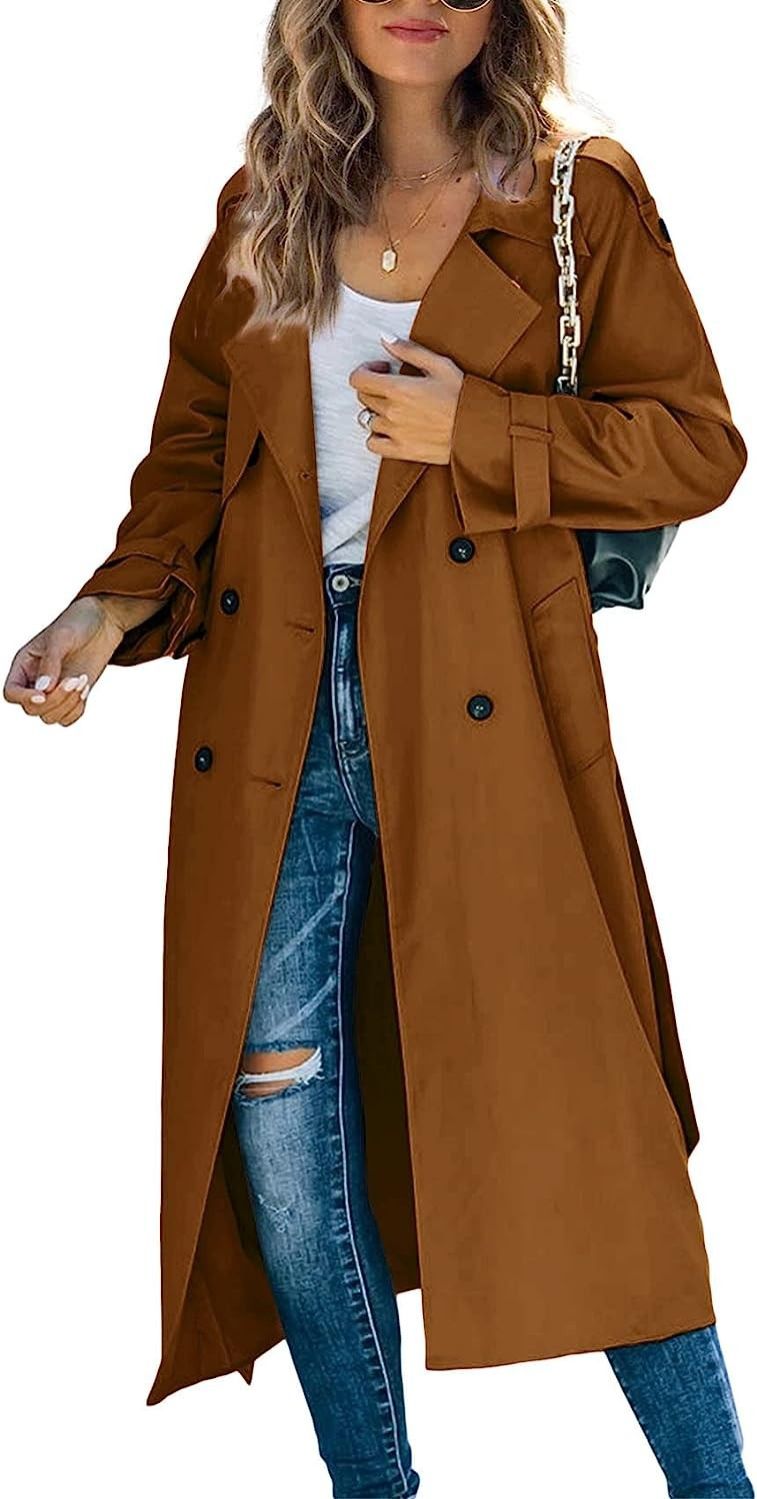 Woman's Trench Coat autumn/winter Fashion Solid Color Double Breasted Long Sleeve Loose Ladies Coats Dropshipping