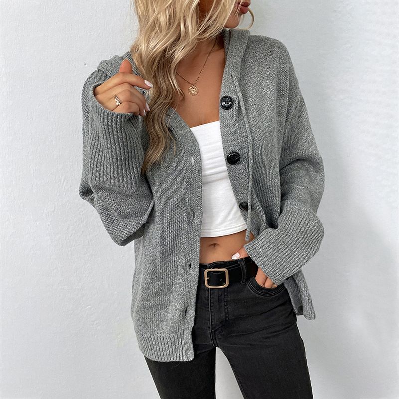Women Knit Hooded Sweater Coat Single Breasted Thick Cardigan Solid Casual Splice Jumpers Full Sleeve Regular Winter