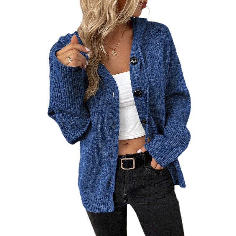 Women Knit Hooded Sweater Coat Single Breasted Thick Cardigan Solid Casual Splice Jumpers Full Sleeve Regular Winter