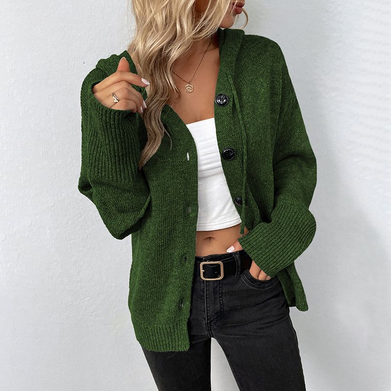 Women Knit Hooded Sweater Coat Single Breasted Thick Cardigan Solid Casual Splice Jumpers Full Sleeve Regular Winter