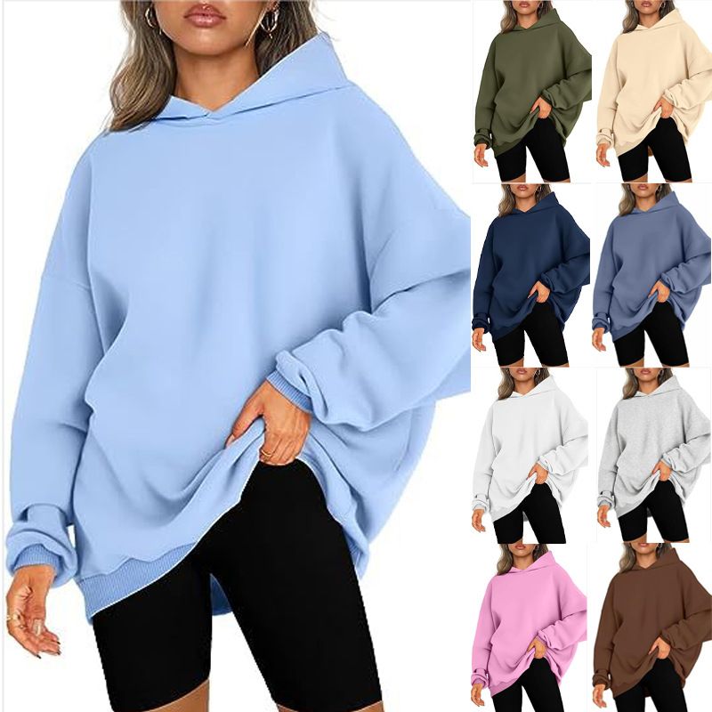 Women Sweatshirts Hooded Long Sleeve Solid Loose Hoodies Pullover Thick Warm Splice Casual High Street Autumn Sports