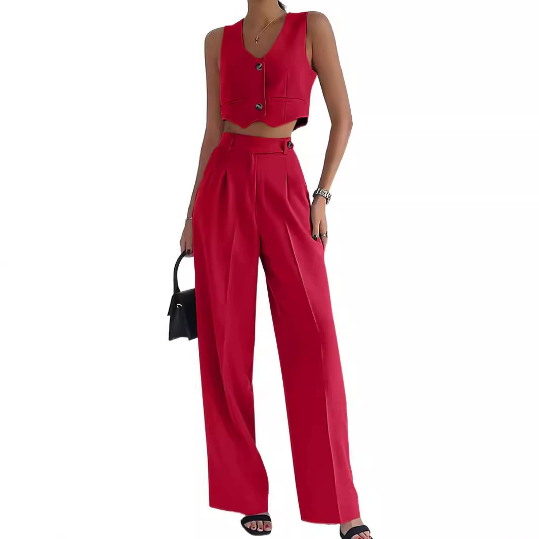 Summer Linen Pants Sets Women 2 Pieces Elegant Office Lady V-Neck Crop Tops Fashion Green Party Silm Straight Pants Suits
