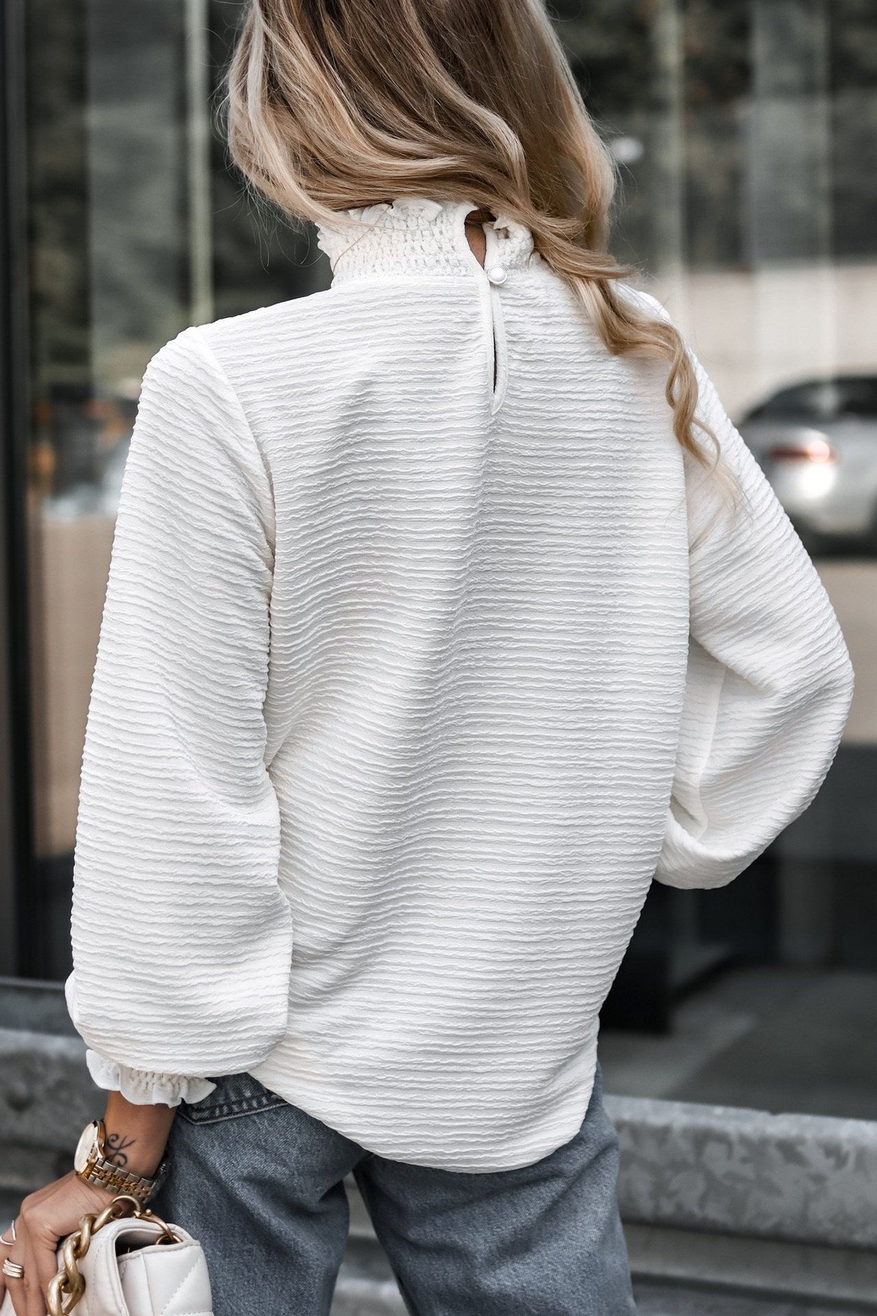 Women Autumn And Winter Pink White Blouse High Neck Long Sleeved Versatile Solid Casual Loose Top Office Lady Elegant Shirt