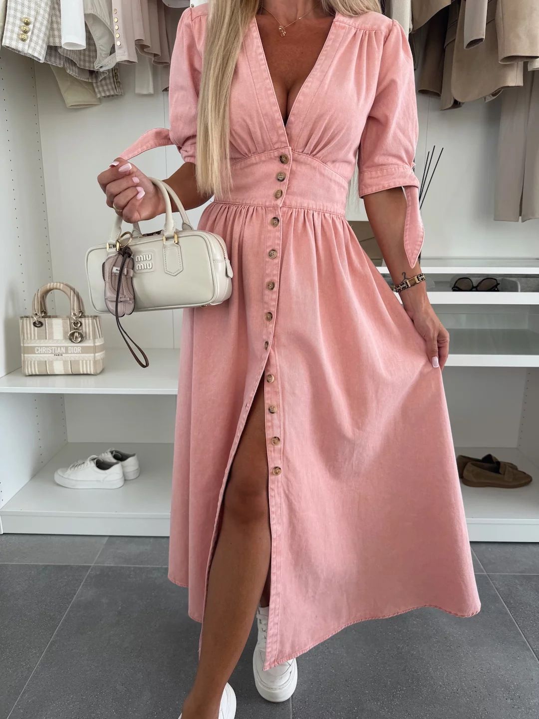 Spring Summer New Women's Clothing Solid Color Fashion Sexy V-neck Long Single-Breasted Denim Dress