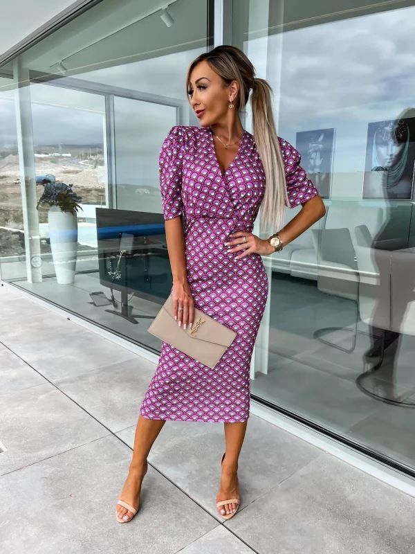 New Women's Deep V Neck Dress Long Sleeve Elegant Women's Dresses Luxury Fashion Prom Pleated Party Wedding Print Vestido Fiesta
