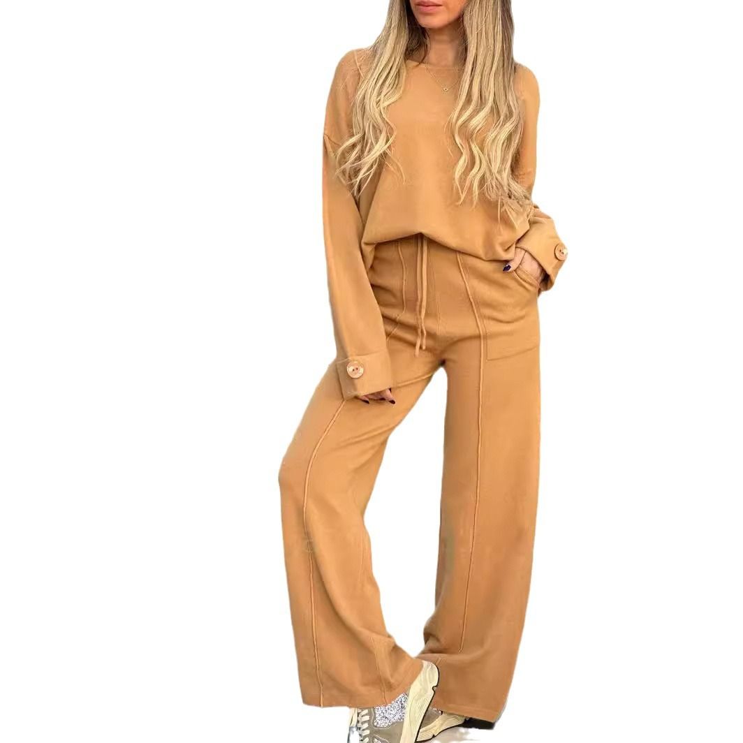 Women's Clothing Autumn New Fashion Casual Suit Solid Color Long Sleeved Suit Wide Leg Pants Long Pants Two-piece Set