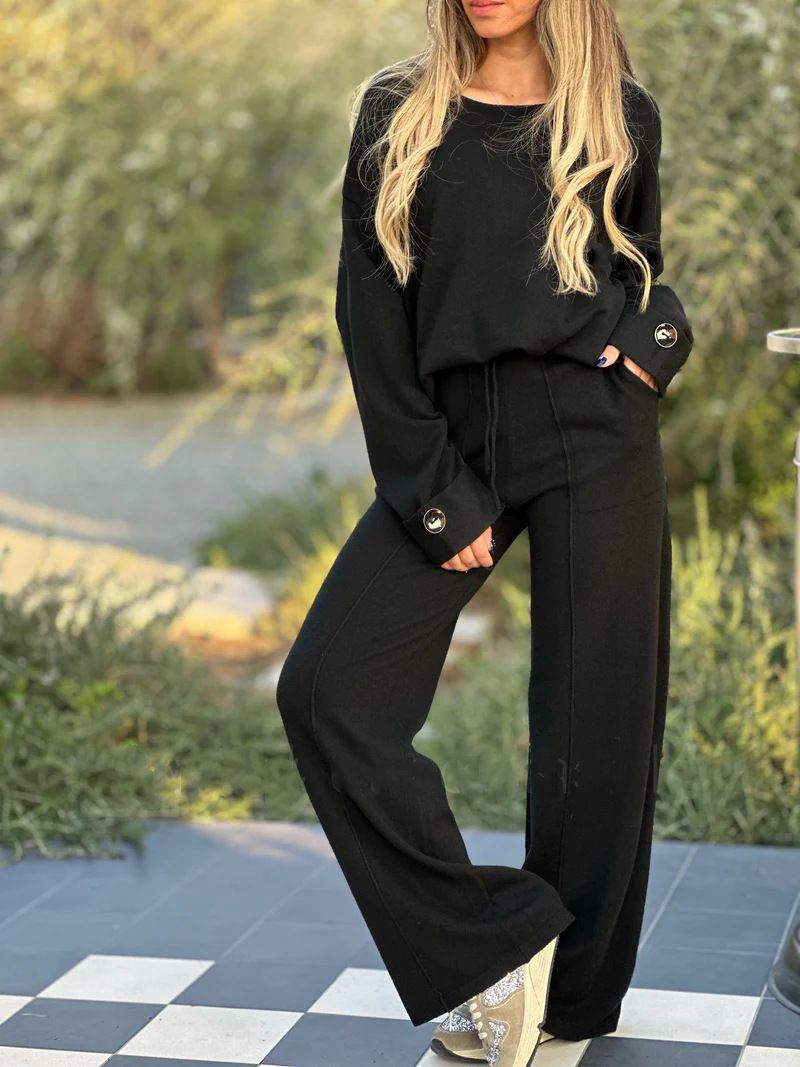 Women's Clothing Autumn New Fashion Casual Suit Solid Color Long Sleeved Suit Wide Leg Pants Long Pants Two-piece Set