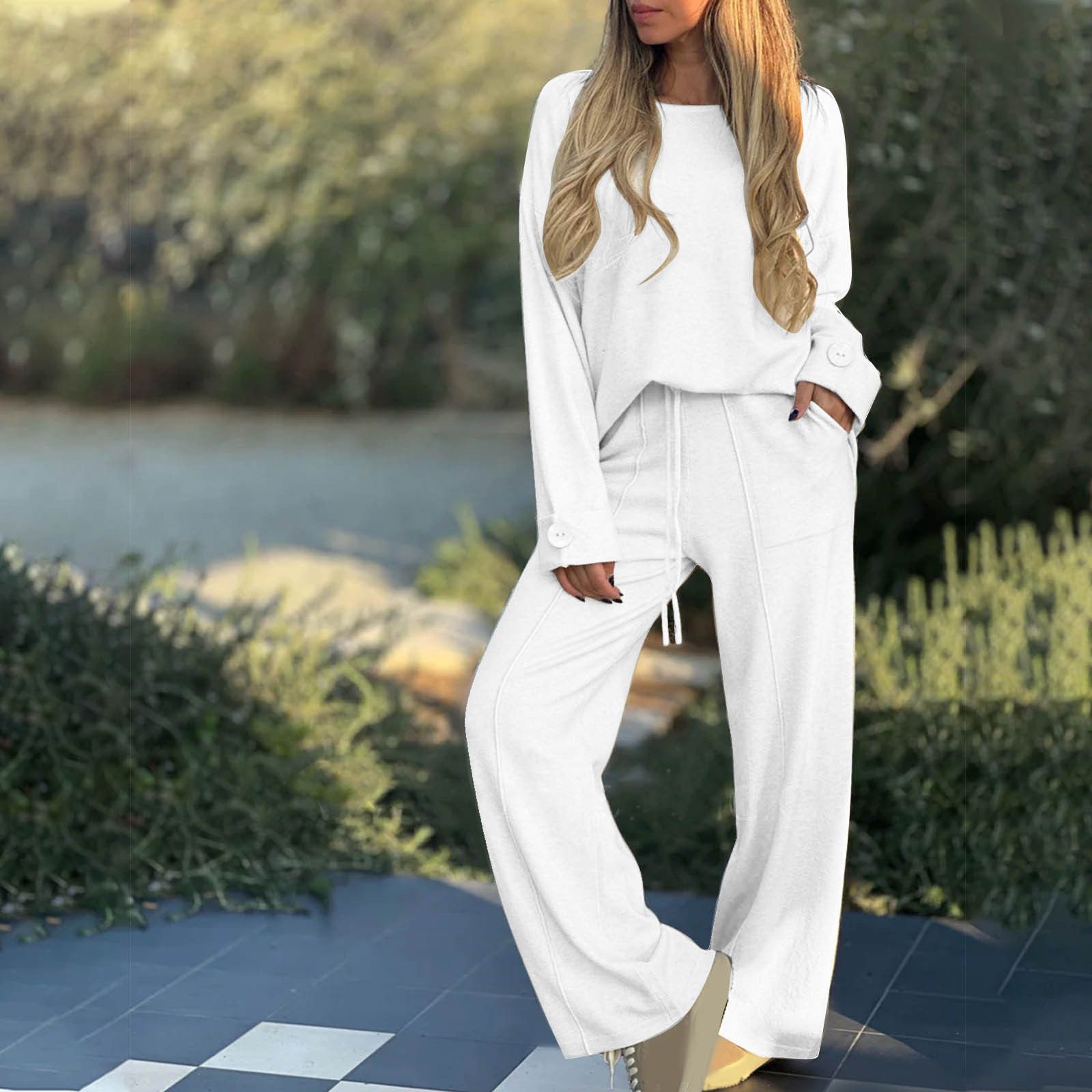 Women's Clothing Autumn New Fashion Casual Suit Solid Color Long Sleeved Suit Wide Leg Pants Long Pants Two-piece Set
