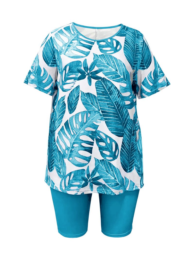 Fashion Short Sleeve Print Two Piece Sets Women Summer Causal Home Comfortable 2 Piece Set For Women Tops And Shorts Plus Size
