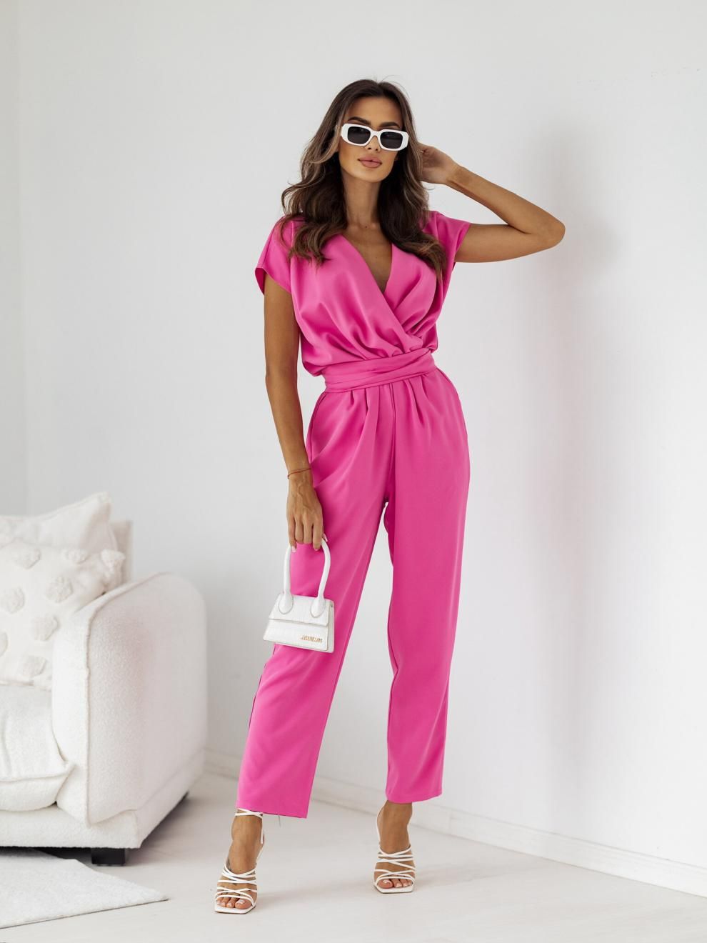 Summer Short Sleeve Suit High Waist Jumpsuit Fashion Women's Fitted Jumpsuit V Neck Pencil Casual Pants Jumpsuit