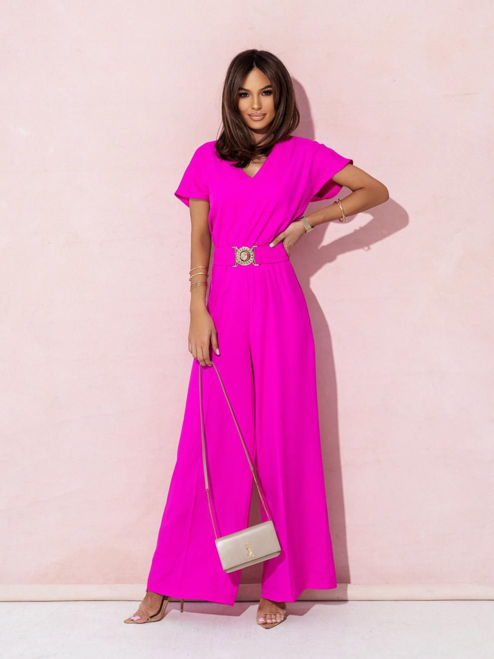 New Hot Sale Of The Season Summer Short Sleeve V-Neck Wide Leg Pant One-Piece Suit Women's Fashion Comfortable Fit Pantsuit from