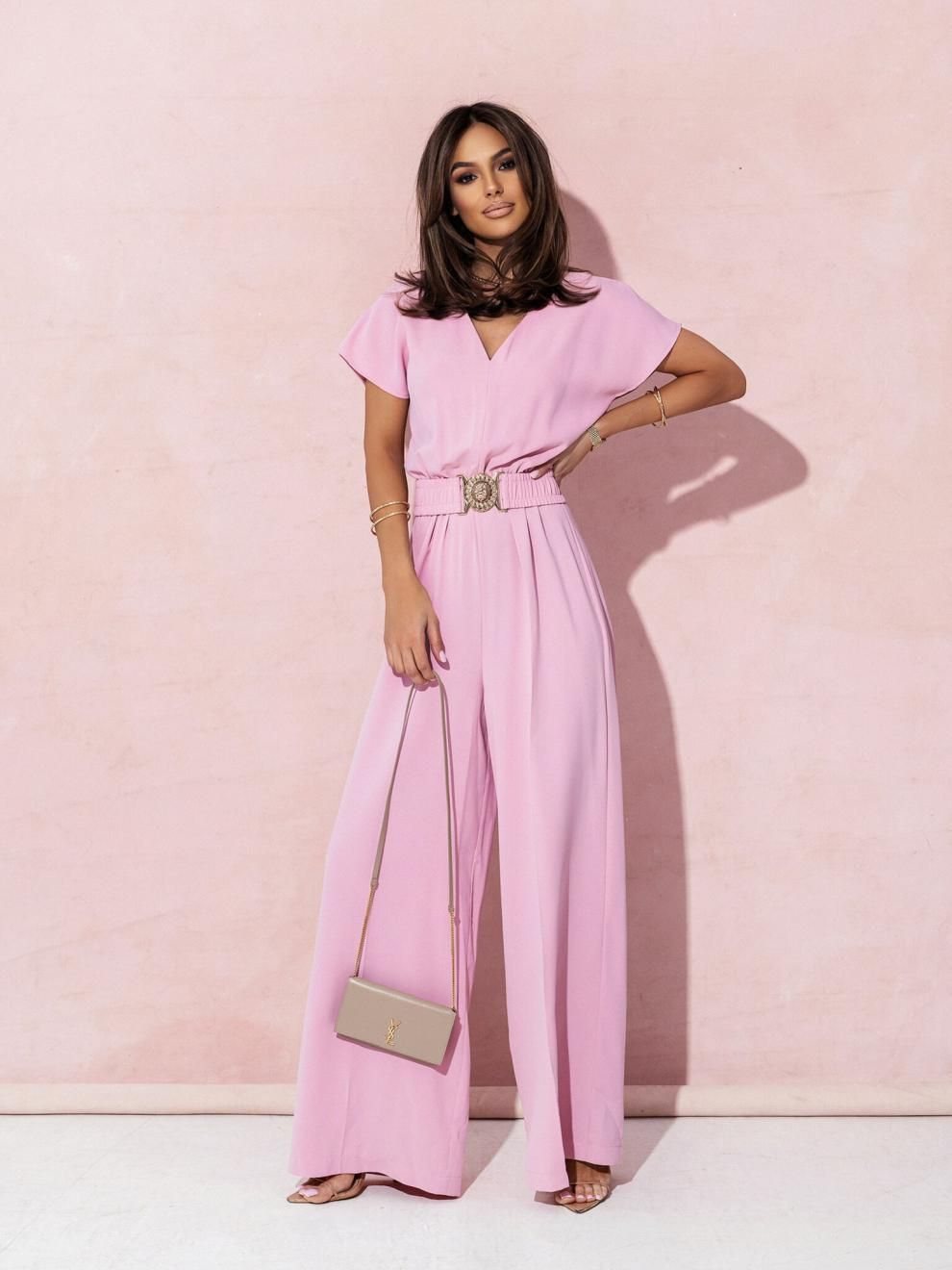 New Hot Sale Of The Season Summer Short Sleeve V-Neck Wide Leg Pant One-Piece Suit Women's Fashion Comfortable Fit Pantsuit from