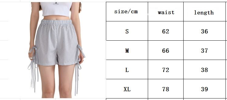 Summer Loose Plaid Shorts Women Casual Bows Cutouts Elastic Short Pants for Vacation Beach Nightclub Streetwear