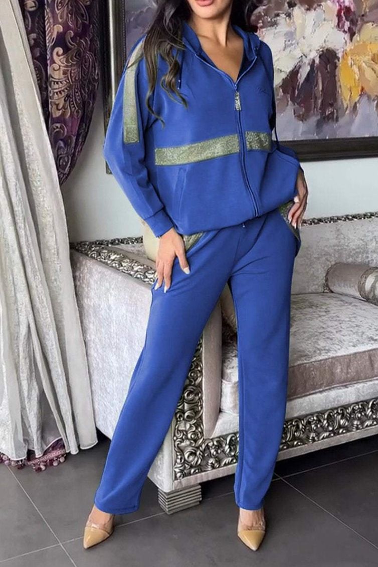 Autumn Winter Long Sleeved Hoodie Pants Women 2 Piece Set Fashion Patchwork Zipper Hoodie Casual Pocket Pants Sports Suit Female