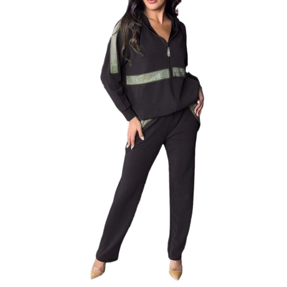 Autumn Winter Long Sleeved Hoodie Pants Women 2 Piece Set Fashion Patchwork Zipper Hoodie Casual Pocket Pants Sports Suit Female