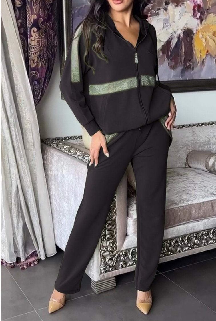 Autumn Winter Long Sleeved Hoodie Pants Women 2 Piece Set Fashion Patchwork Zipper Hoodie Casual Pocket Pants Sports Suit Female