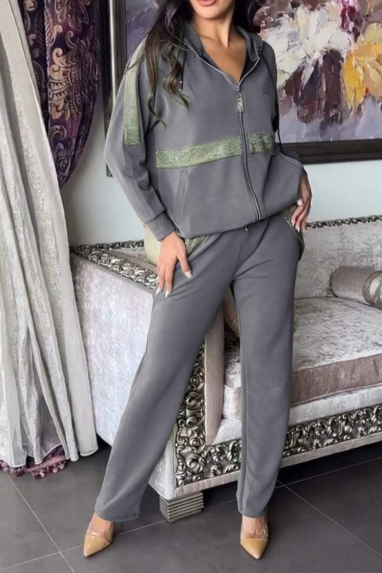 Autumn Winter Long Sleeved Hoodie Pants Women 2 Piece Set Fashion Patchwork Zipper Hoodie Casual Pocket Pants Sports Suit Female