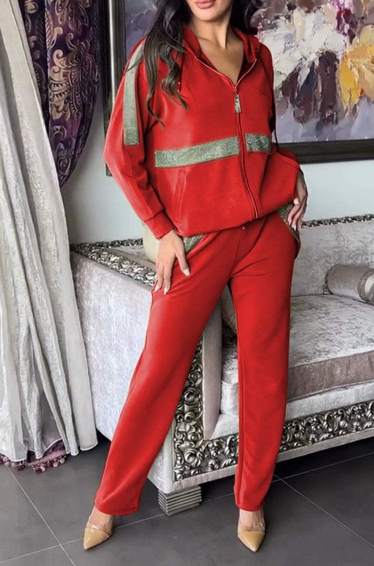 Autumn Winter Long Sleeved Hoodie Pants Women 2 Piece Set Fashion Patchwork Zipper Hoodie Casual Pocket Pants Sports Suit Female