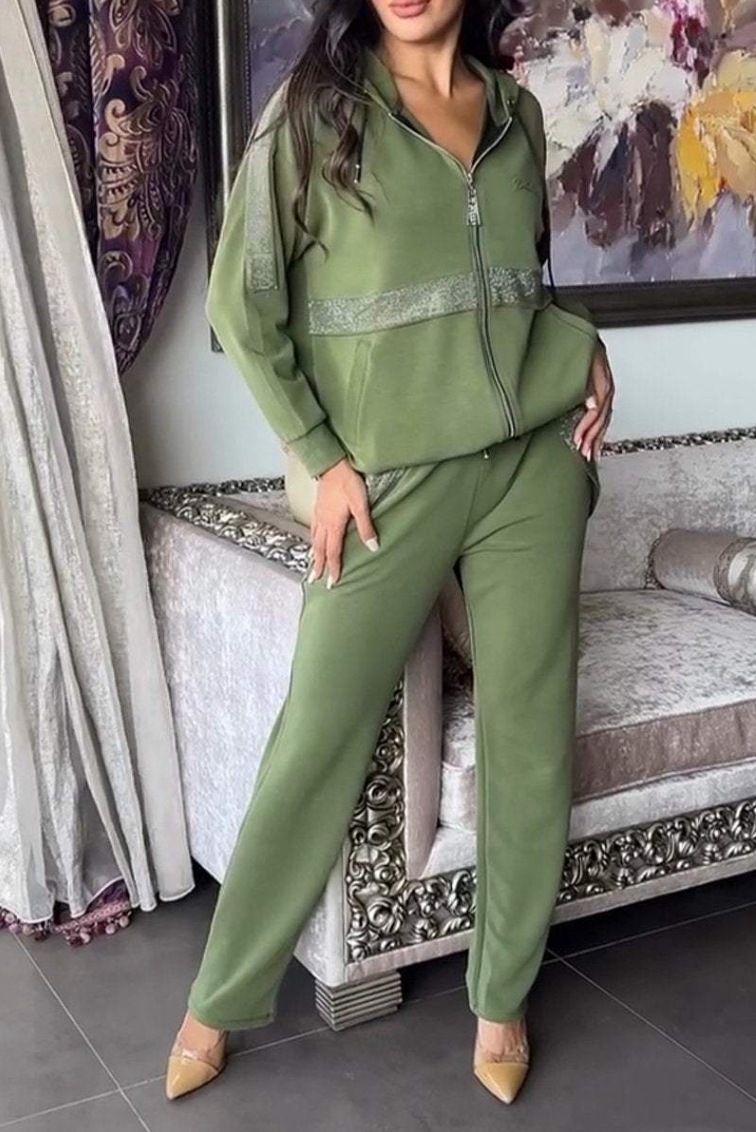 Autumn Winter Long Sleeved Hoodie Pants Women 2 Piece Set Fashion Patchwork Zipper Hoodie Casual Pocket Pants Sports Suit Female