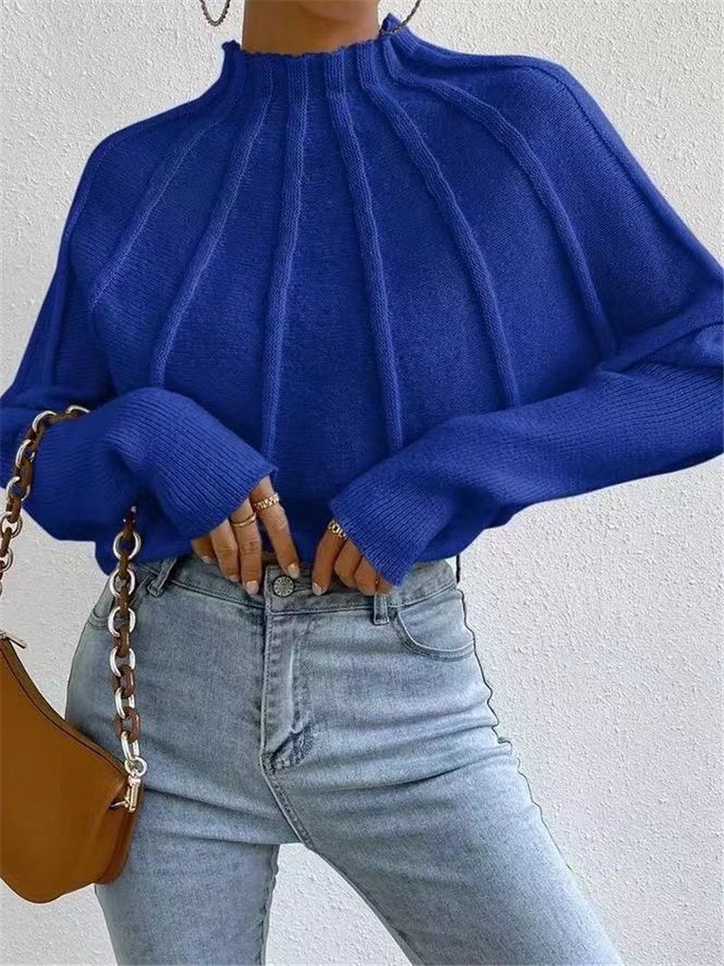 Pullover Batball Sleeve Sweater for Women Solid Round Neck Long Sleeve Top New T-shirt Loose Spider Web Short Knitwear