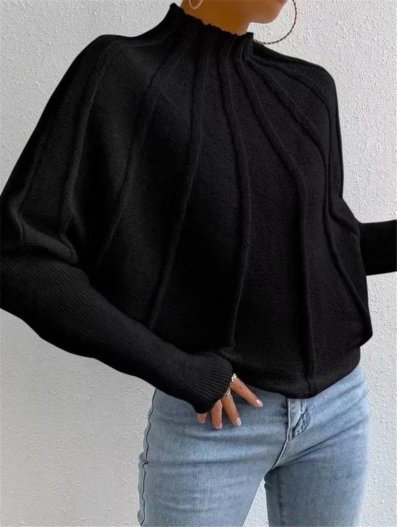 Pullover Batball Sleeve Sweater for Women Solid Round Neck Long Sleeve Top New T-shirt Loose Spider Web Short Knitwear