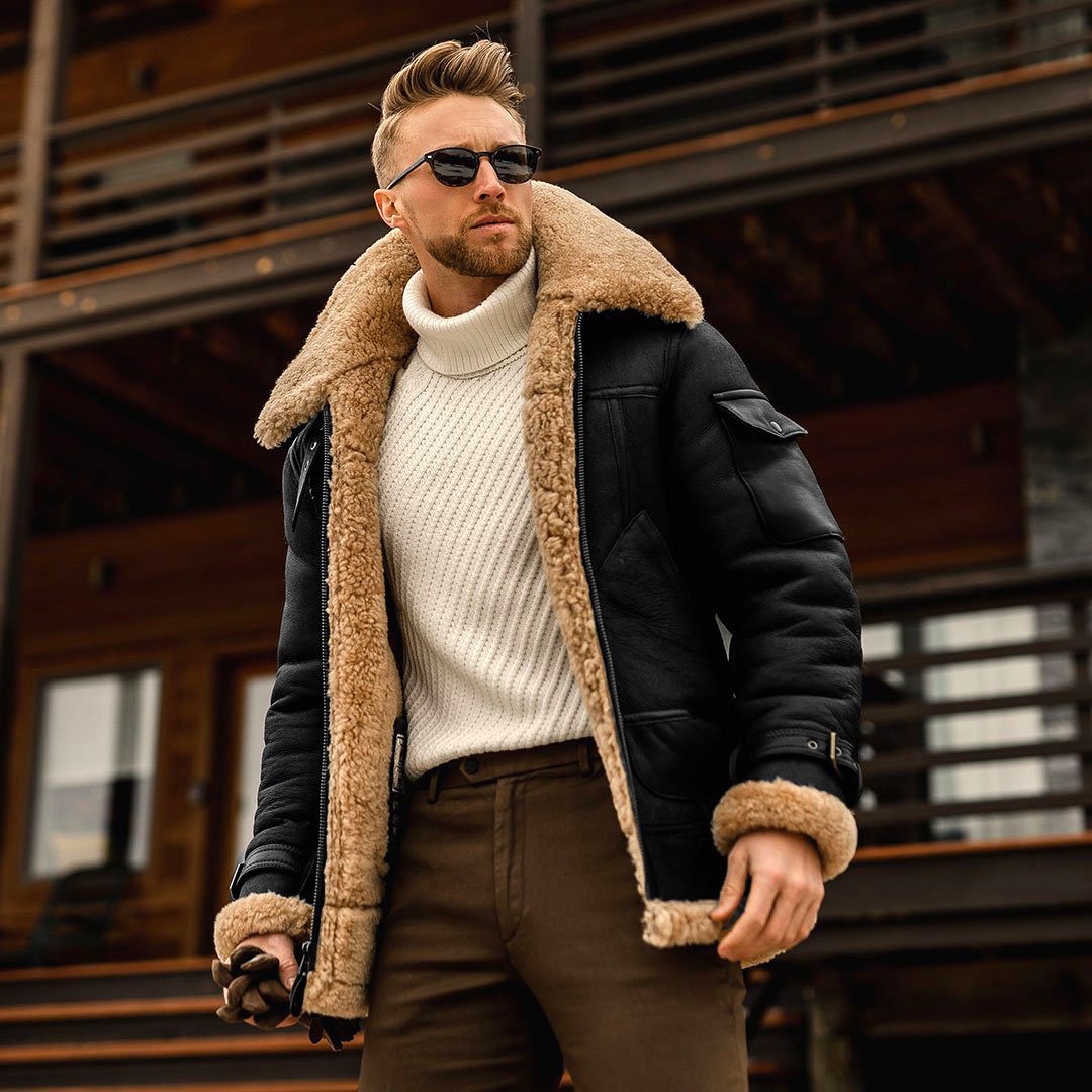 Men's Thickened Fur Collar Windproof Pu Leather Coat Male Leather Jacket Men's Winter Motorcycle Clothes Leanther Jacket