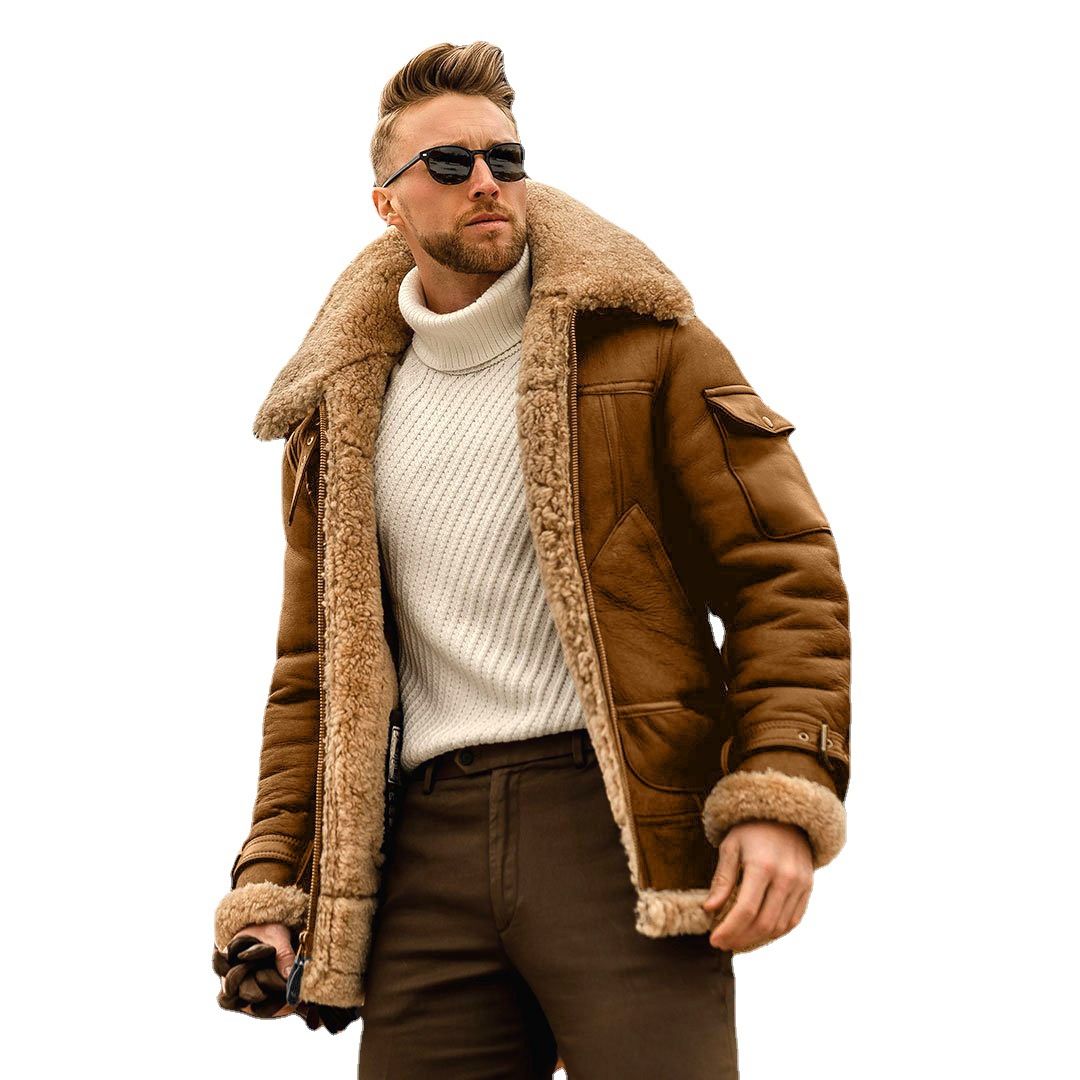Men's Thickened Fur Collar Windproof Pu Leather Coat Male Leather Jacket Men's Winter Motorcycle Clothes Leanther Jacket