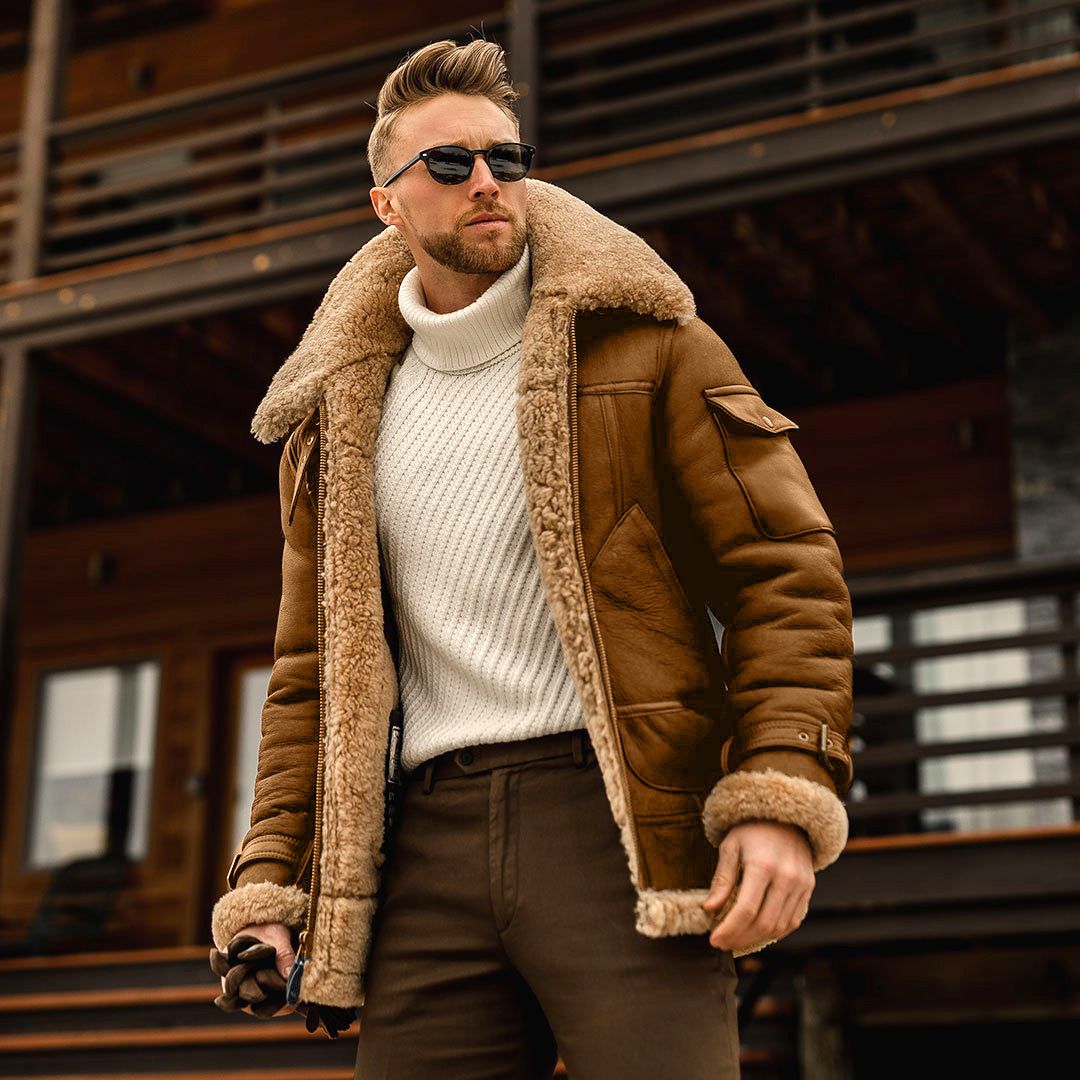 Men's Thickened Fur Collar Windproof Pu Leather Coat Male Leather Jacket Men's Winter Motorcycle Clothes Leanther Jacket